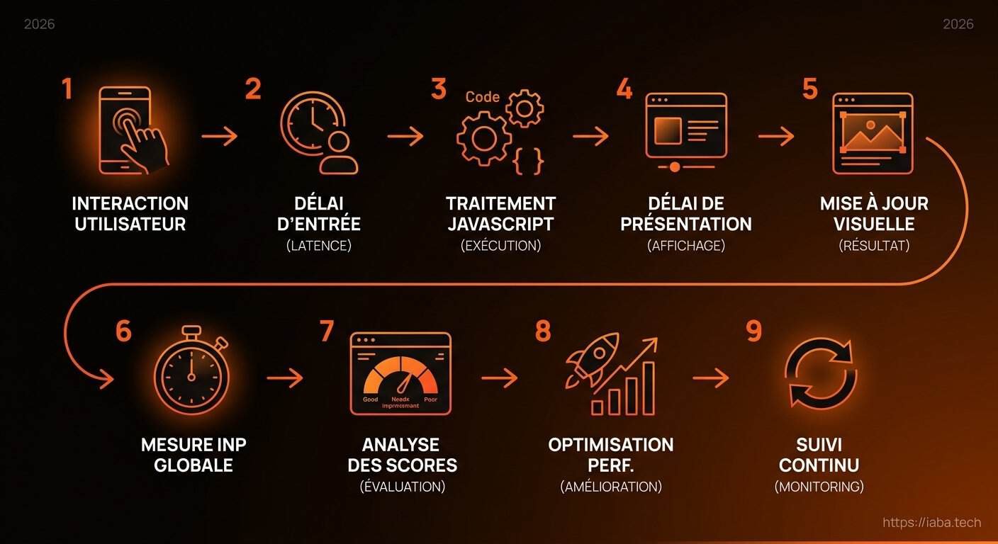 Schéma du processus d'audit et d'optimisation INP en cinq étapes