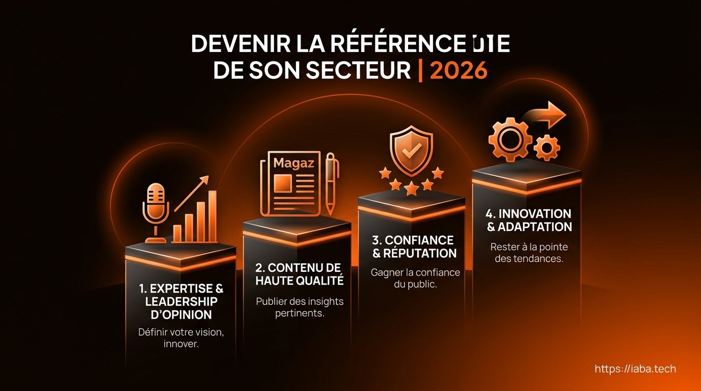 Infographie des étapes de la stratégie d'autorité B2B pour devenir la référence de son secteur