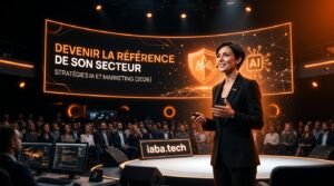 Entrepreneur confiant face à une équipe pour devenir la référence de son secteur