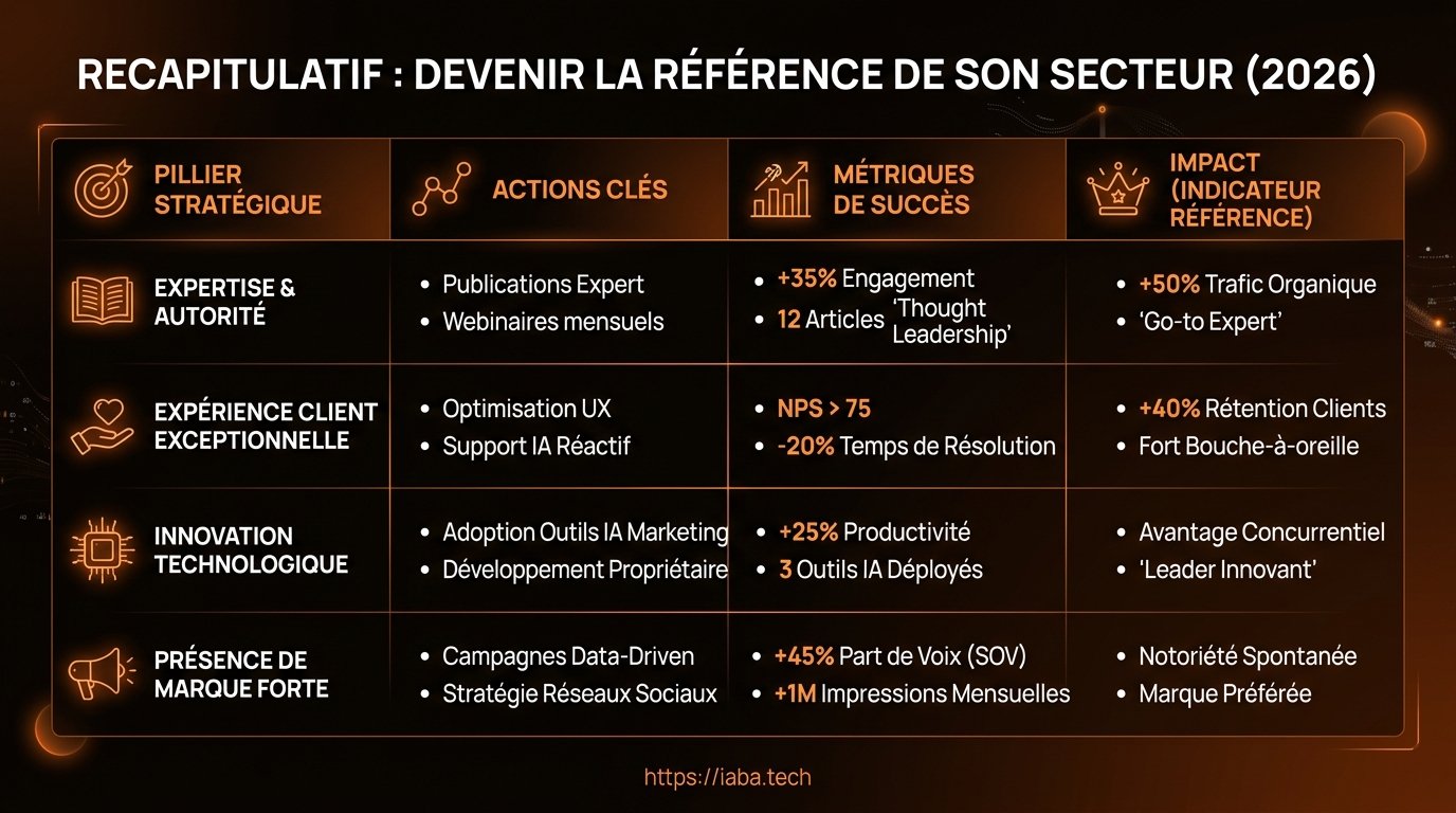 Tableau comparatif des piliers de positionnement pour devenir la référence de son secteur en 2026