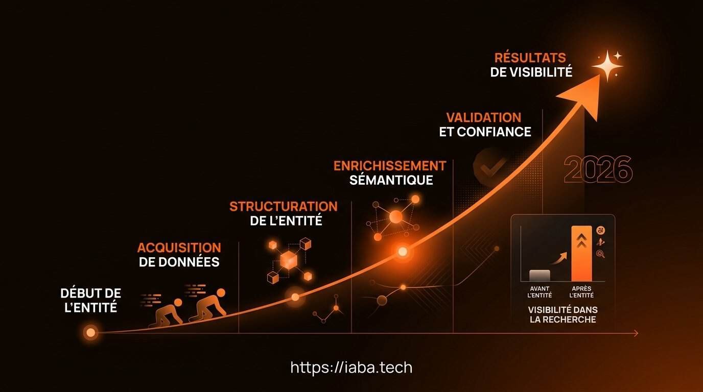 Entity Building 2026 : imposer sa marque aux IA (guide) 3 Graphique : corrélation entre entity building et autorité sémantique sur 12 mois