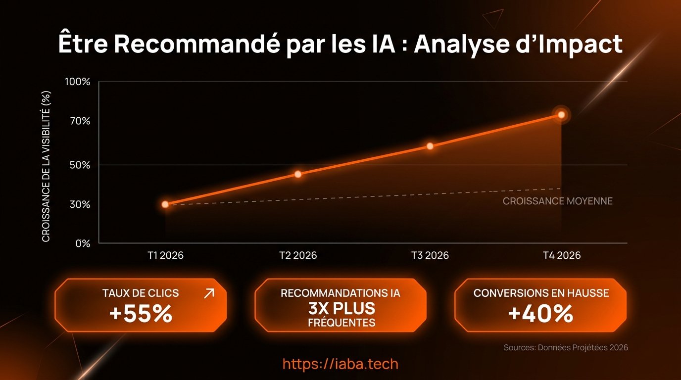 Graphique de corrélation entre optimisation GEO et fréquence des recommandations IA