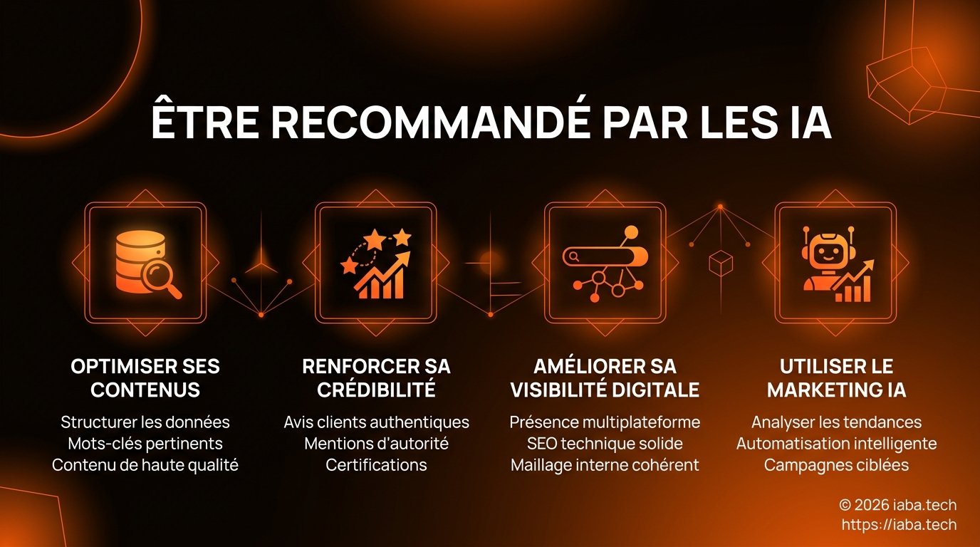 Infographie des 5 piliers pour être recommandé par les IA en 2026