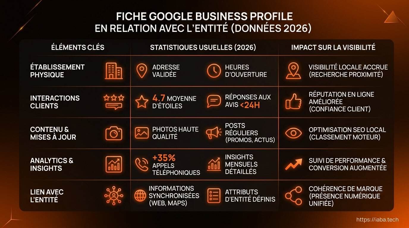 Fiche Google Business Profile : socle d'entité SEO en 2026 3 Comparatif des attributs d'entité pour une fiche Google Business Profile 2026
