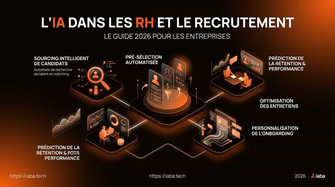 Infographie du processus de recrutement assisté par IA en 2026 en cinq étapes
