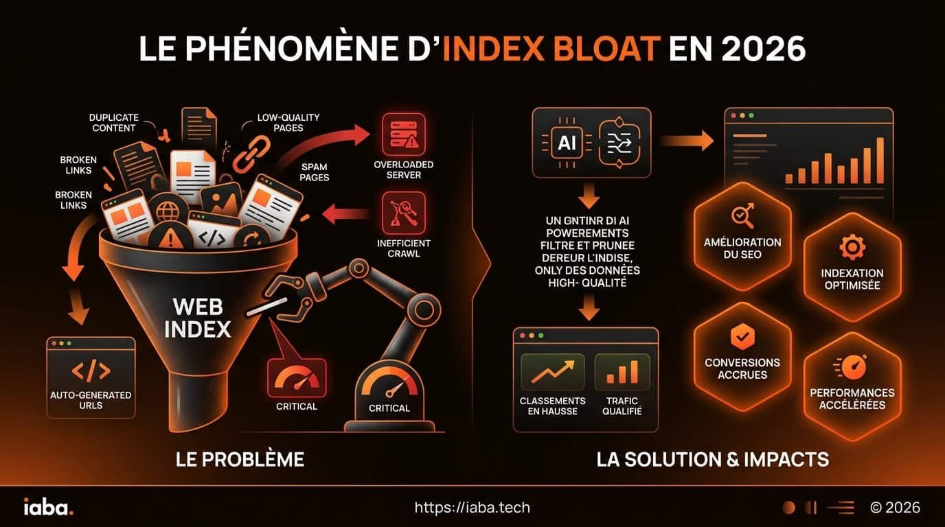 Index bloat : nettoyer ce que Google indexe (et pourquoi ça dilue votre site) 2 Infographie : schéma du processus en 4 étapes pour identifier et éliminer l'index bloat