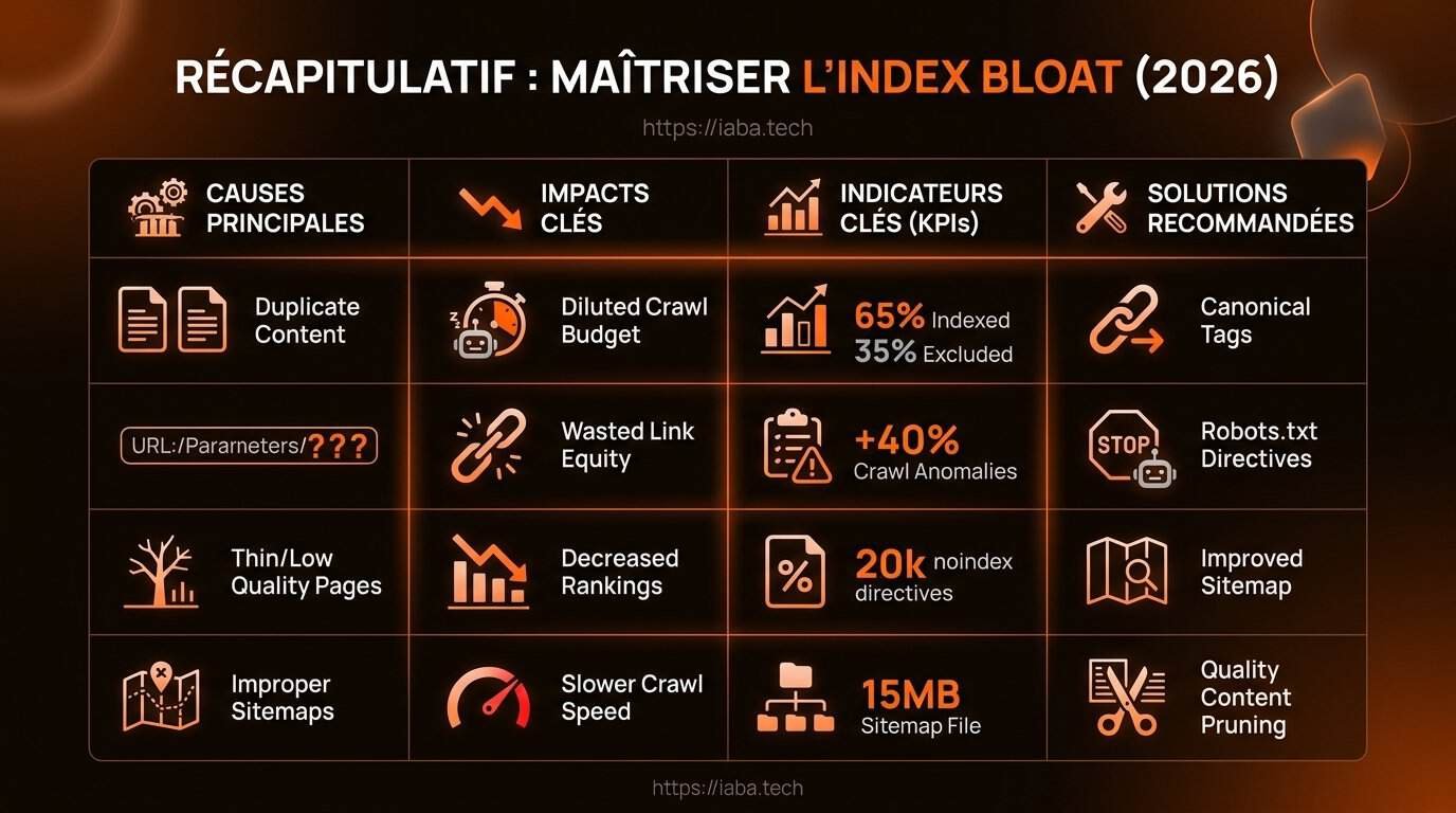 Index bloat : nettoyer ce que Google indexe (et pourquoi ça dilue votre site) 3 Tableau : Analyse comparative des causes de l'index bloat et stratégies correctives
