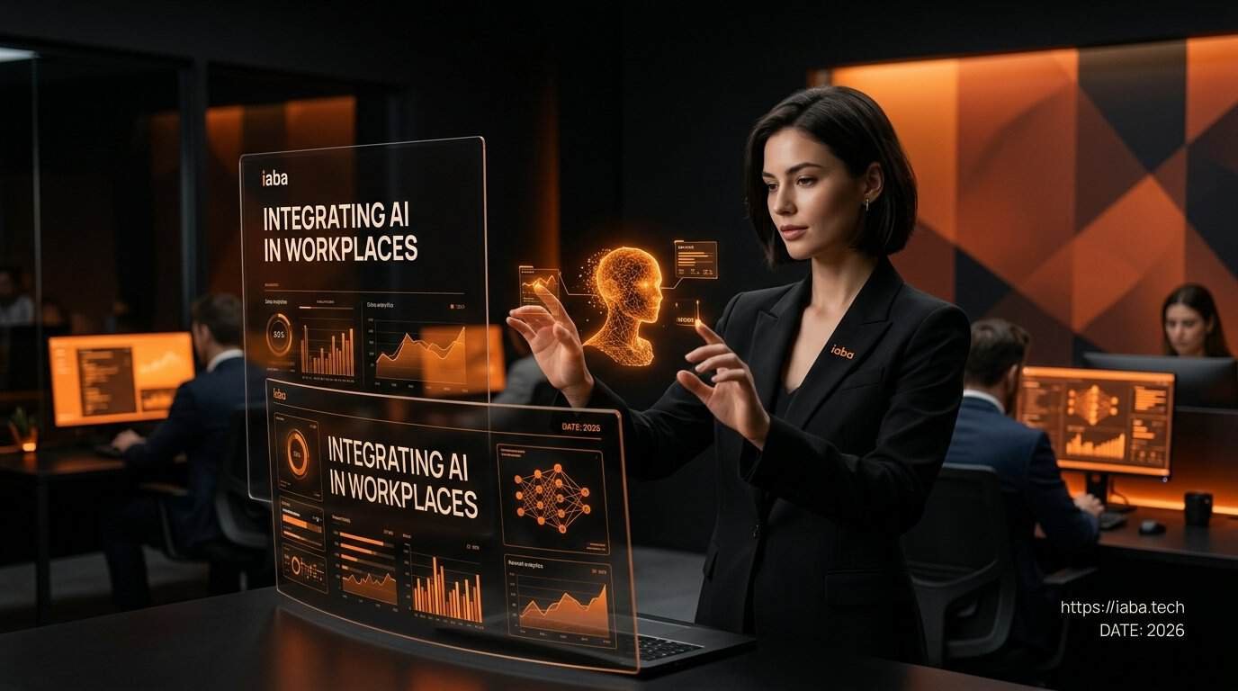 Collaborateur utilisant des outils d'IA pour optimiser ses tâches métiers au bureau