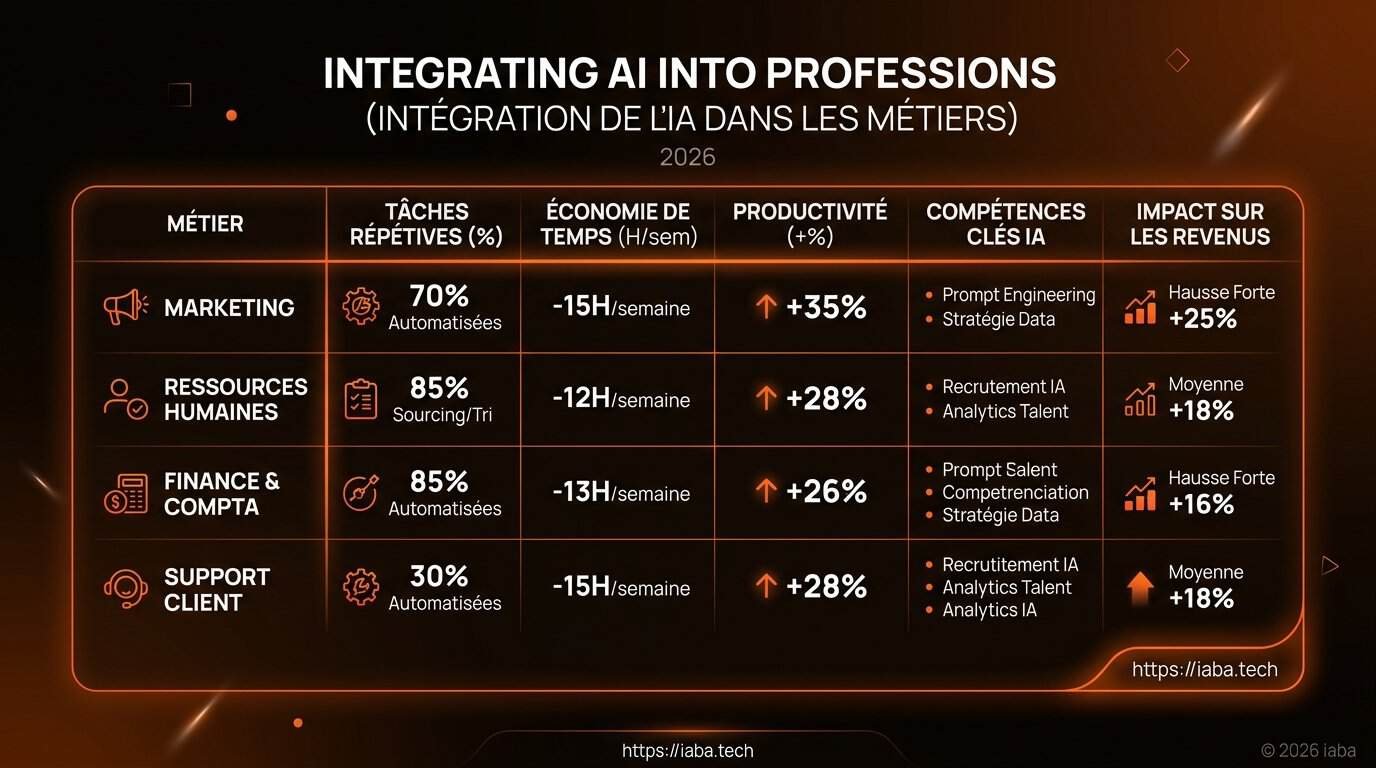 Tableau comparatif de l'intégration de l'IA par secteur d'activité en 2026