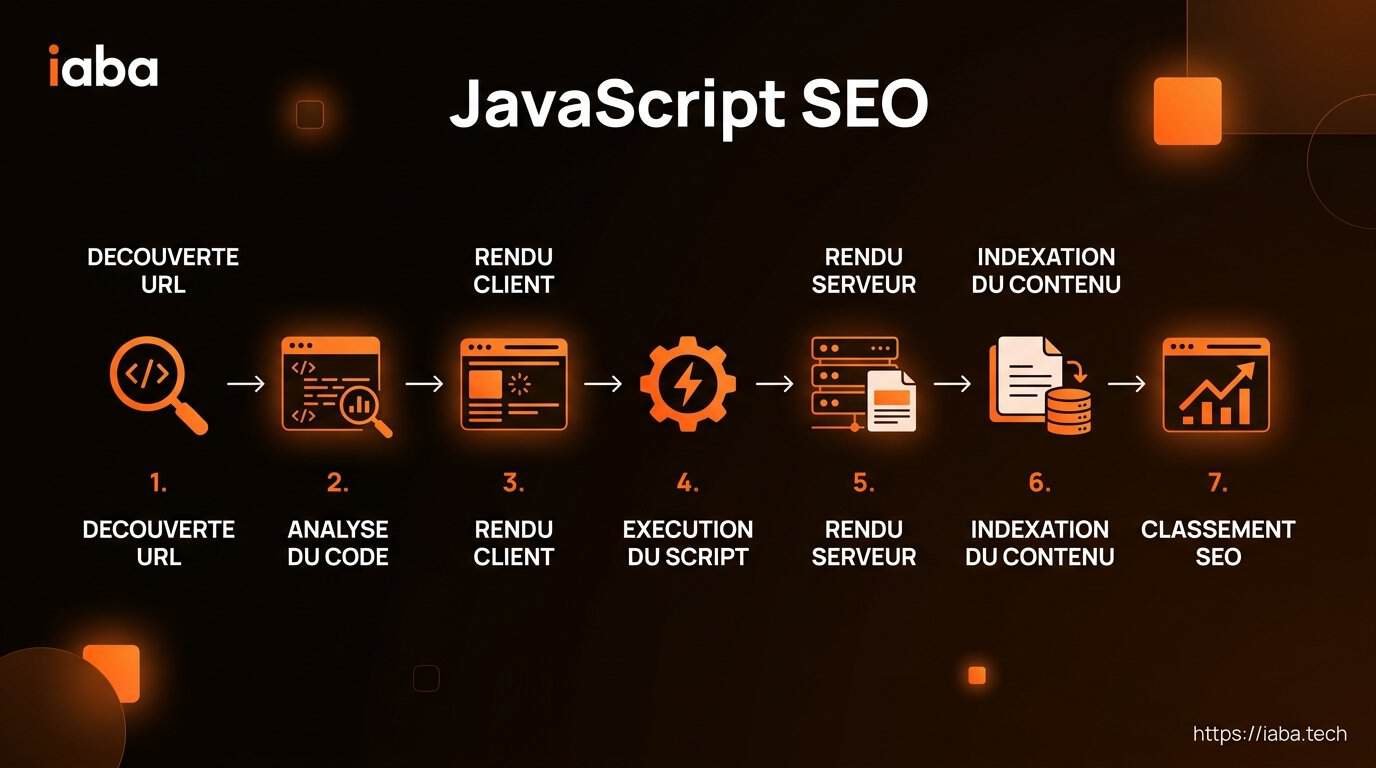 JavaScript SEO : rendu, indexation, SSR vs CSR 5 Schéma processus rendu client exécution JavaScript indexation Googlebot Core Web Vitals