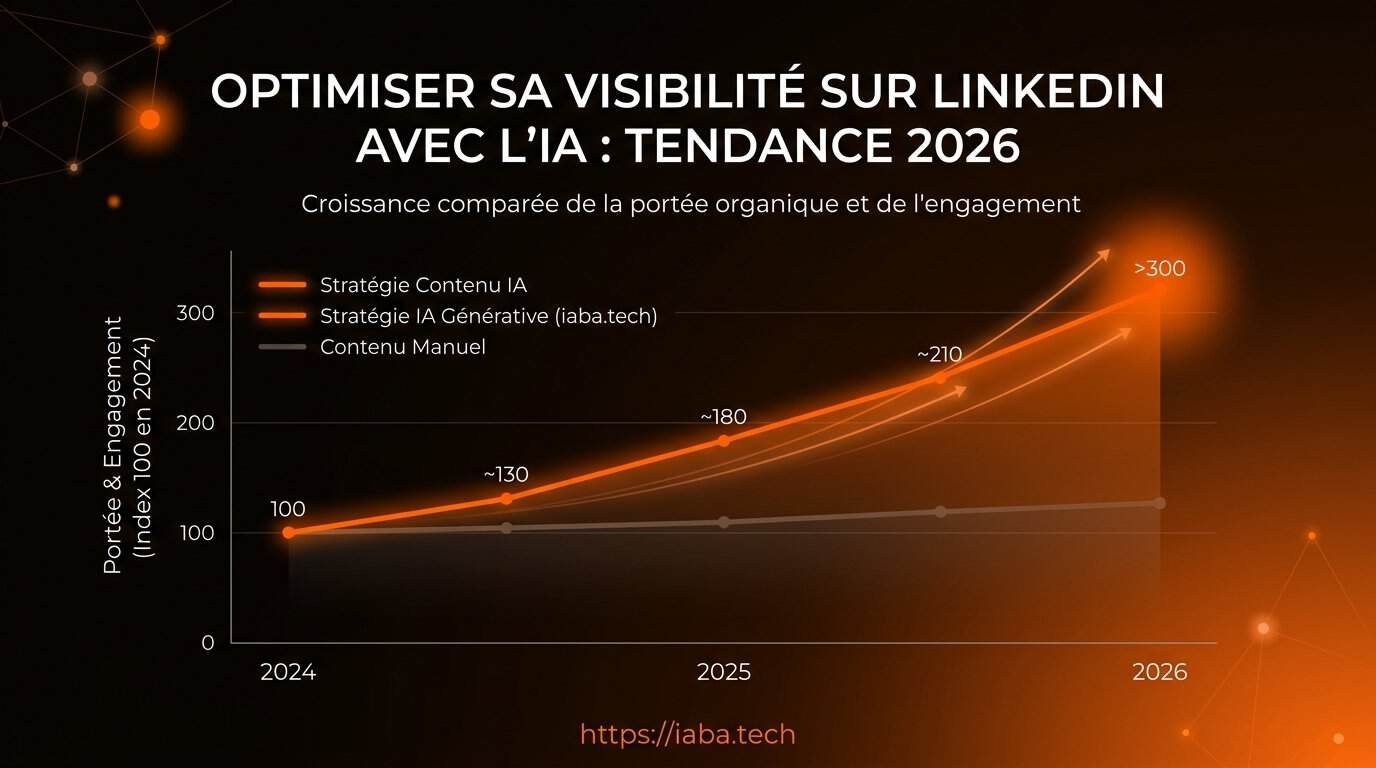 LinkedIn et visibilité IA en 2026 : le profil dirigeant comme actif d'entité 3 Graphique comparant la portée LinkedIn avec et sans usage de l'IA sur 12 mois