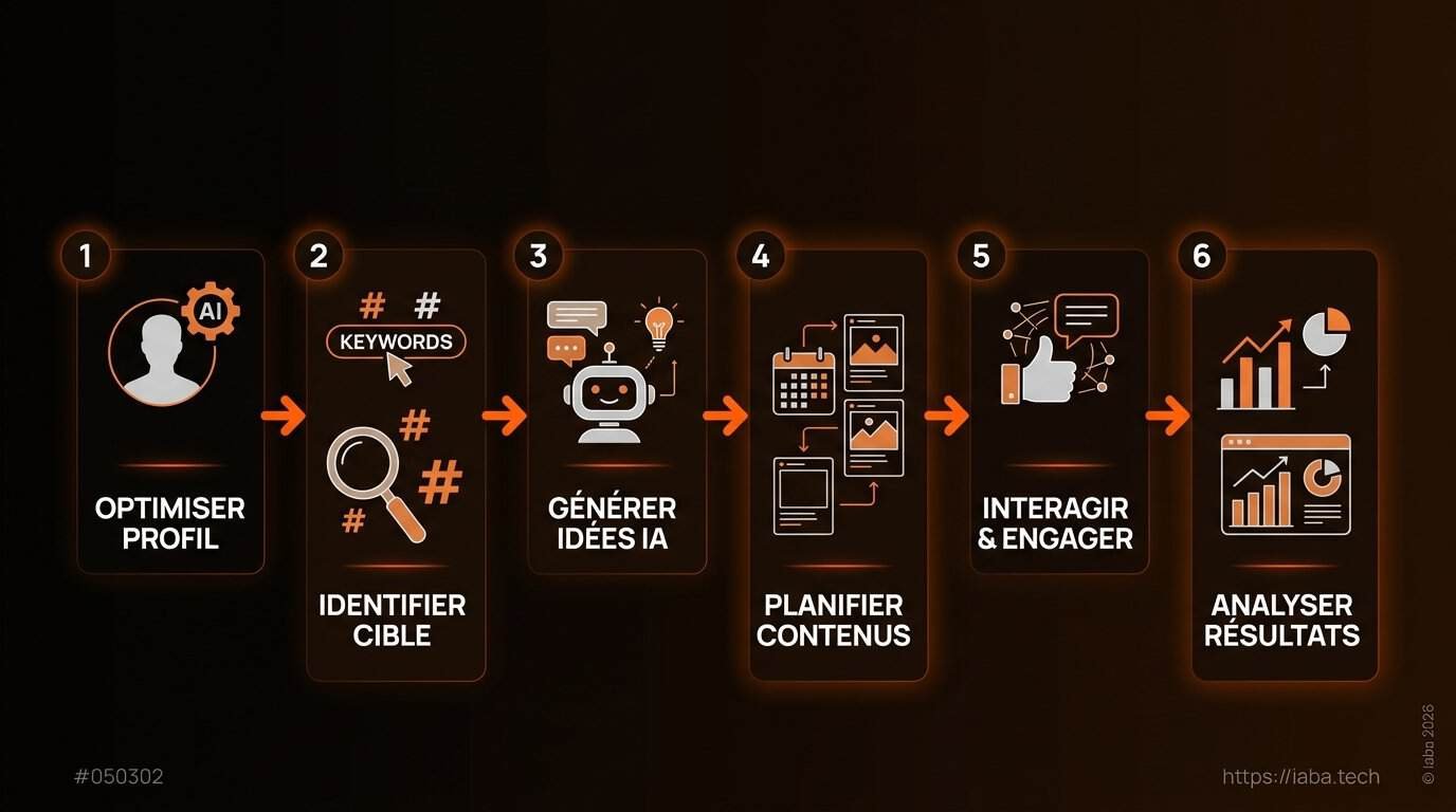 LinkedIn et visibilité IA en 2026 : le profil dirigeant comme actif d'entité 5 Workflow d'optimisation LinkedIn en 5 étapes : analyse, contenu, programmation, engagement, mesure