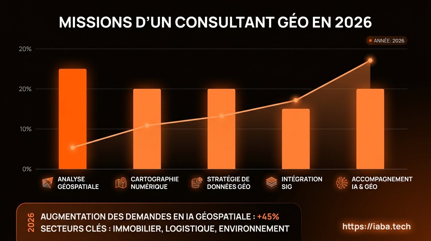 Graphique évolution missions consultant GEO 2026 : croissance de la demande IA vs SEO