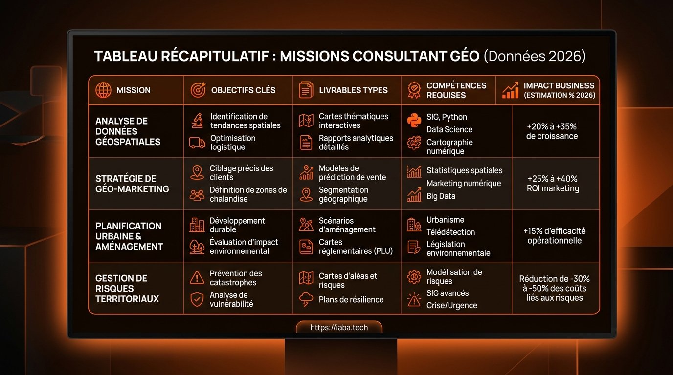 Tableau comparatif des missions consultant GEO 2026 par typologie d'intervention