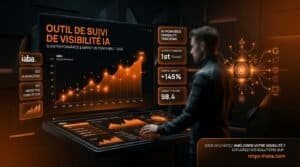 Tableau de bord d'un outil de suivi de visibilité SEO basé sur l'intelligence artificielle