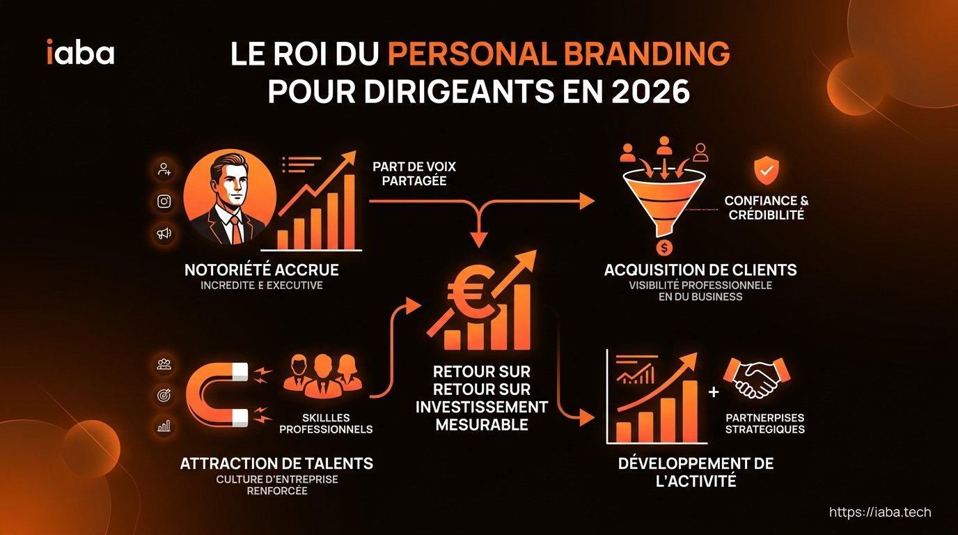 Schéma : les 5 étapes du personal branding dirigeant orienté ROI