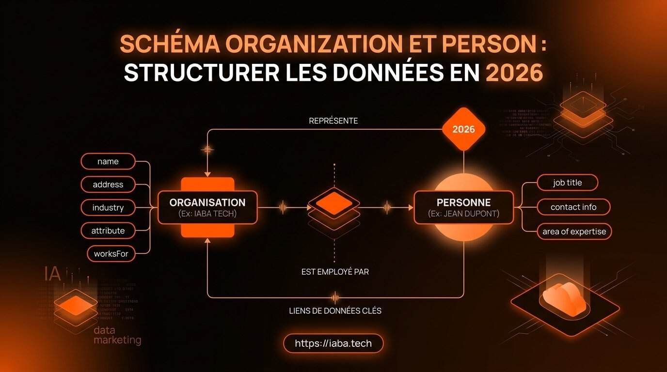 Infographie des propriétés obligatoires Schema Organization et Person en 2026