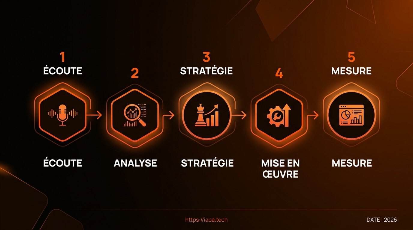 Schéma de processus des étapes de l'optimisation technique SEO, de l'analyse du crawl au déploiement du sitemap XML