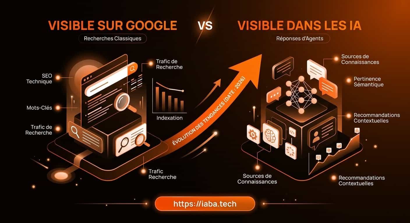 Visible sur Google ou dans les IA : que choisir ? 3 Graphique de l'évolution comparée de la visibilité Google et de la visibilité dans les IA
