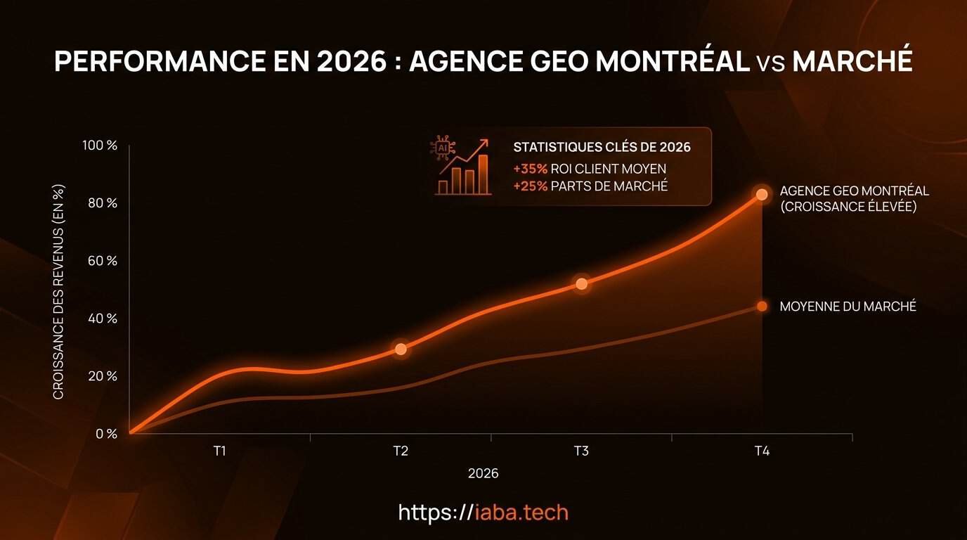 Graphique comparant la croissance du trafic organique entre SEO traditionnel et GEO sur 24 mois à Montréal
