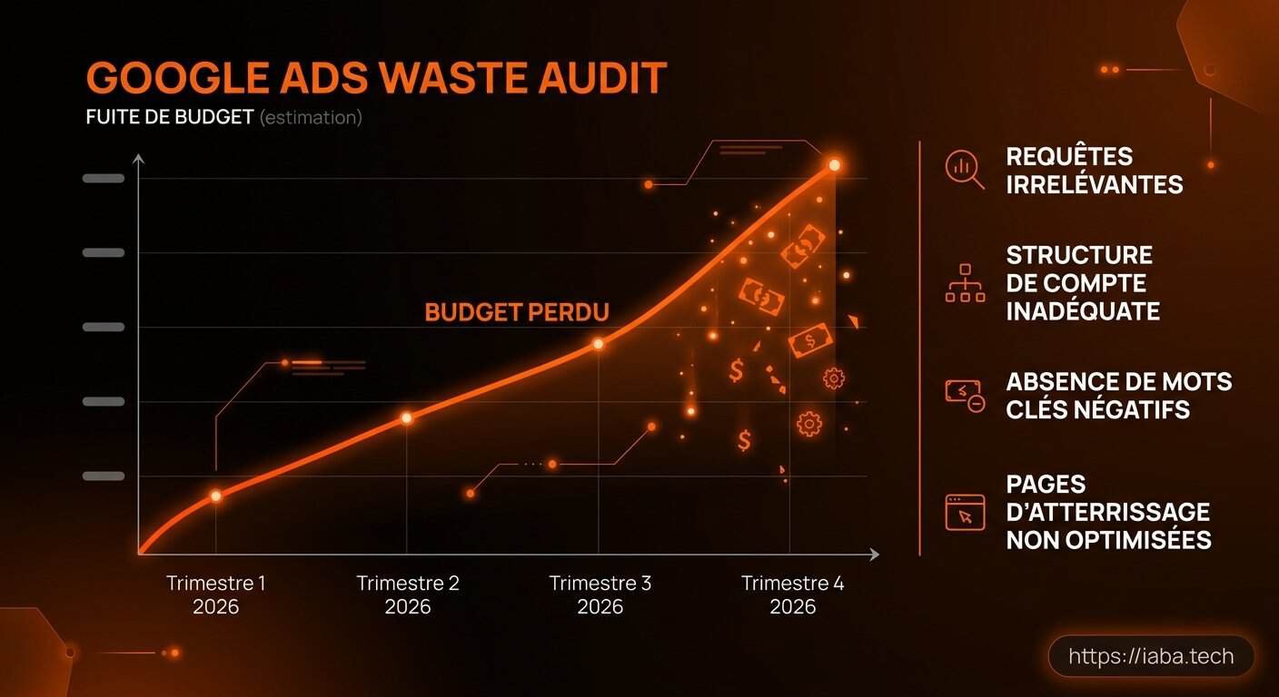 Graphique de comparaison du taux de gaspillage budgétaire sur Google Ads avant et après audit