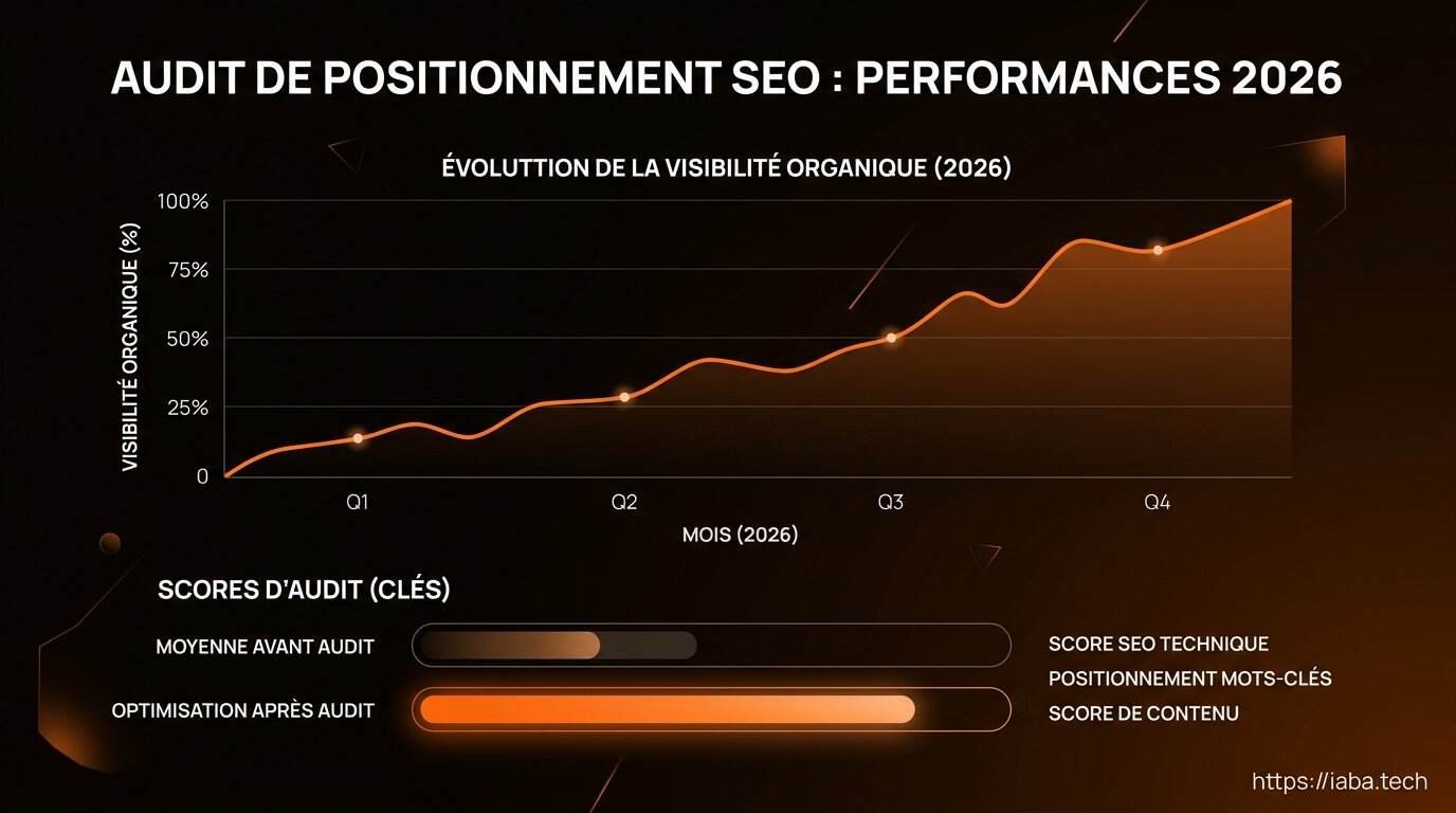 Graphique d'évolution du positionnement SEO sur 12 mois avant et après audit