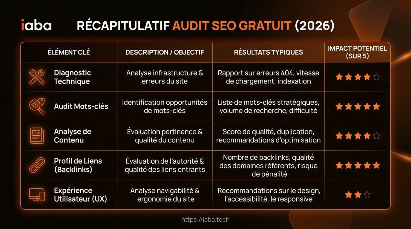 Tableau comparatif des services d'audit SEO gratuit en 2026
