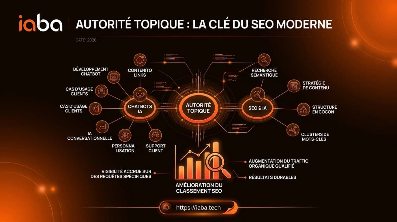 Autorité topique : la méthode SEO pour Google et les IA 2 Infographie des 5 étapes pour construire son autorité topique et maillage interne pour le SEO