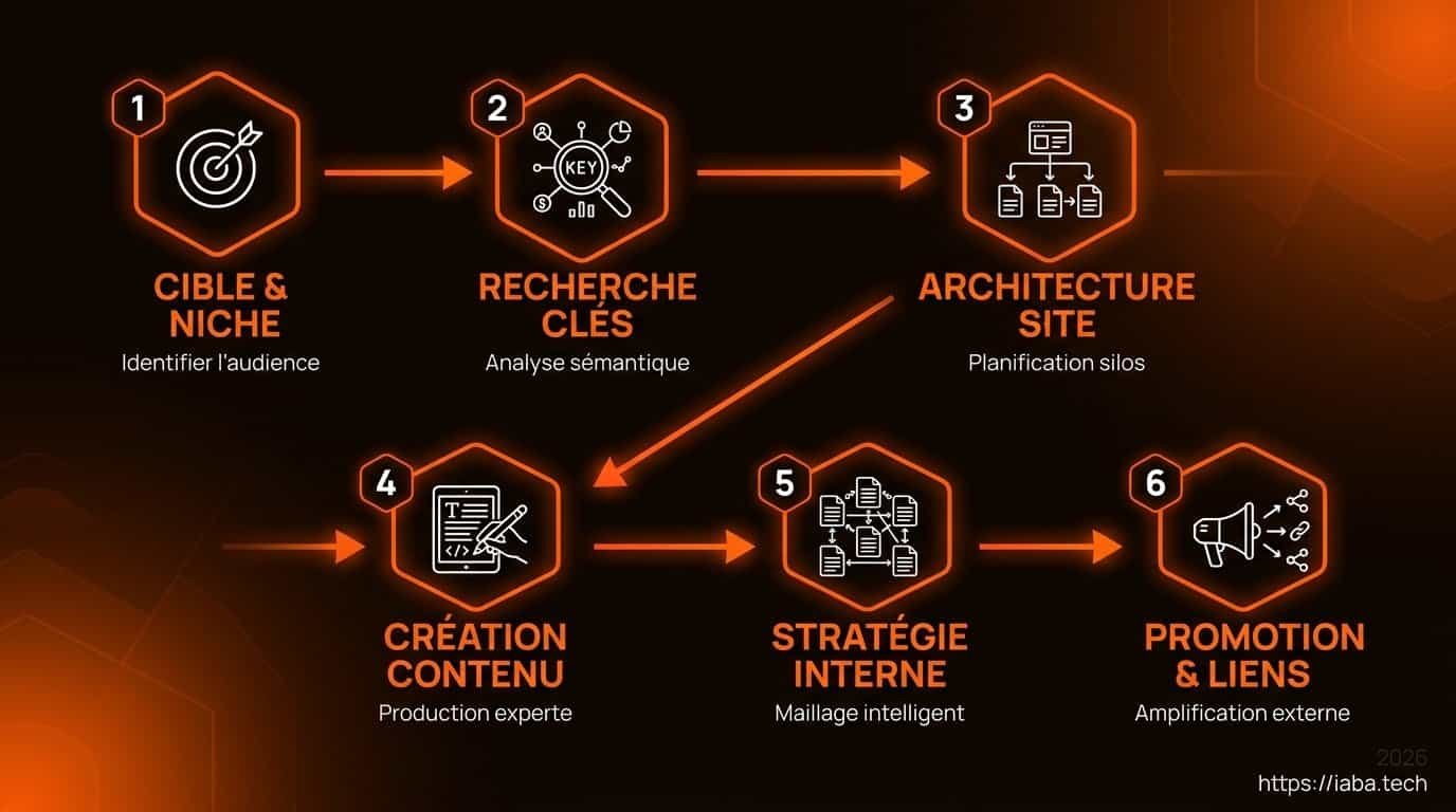 Autorité topique : la méthode SEO pour Google et les IA 5 Étapes analyse sémantique entités, clustering, maillage interne en silos et mise à jour itérative