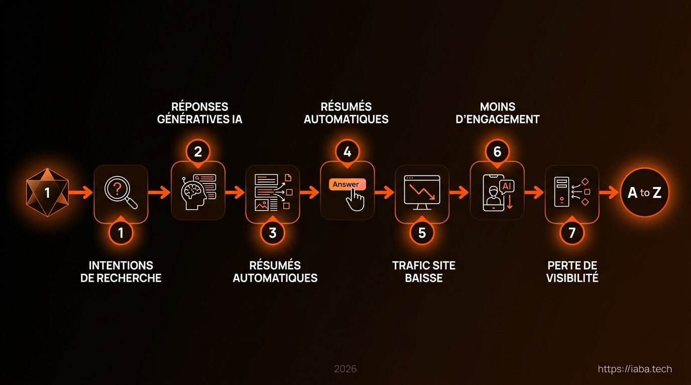 Baisse de trafic Google IA : diagnostic et solutions 5 Schéma de processus : étapes de diagnostic et redressement suite à une baisse de trafic Google IA