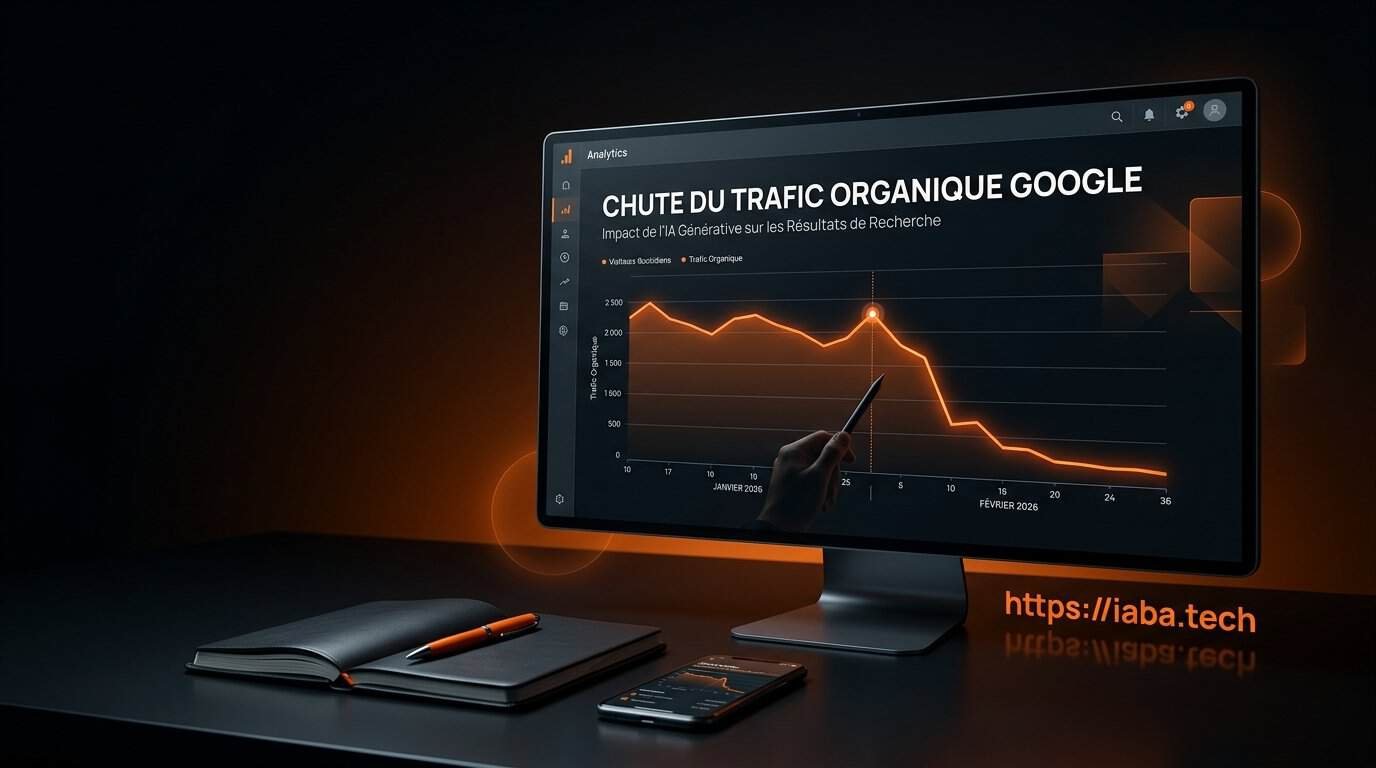 Baisse de trafic Google IA : diagnostic et solutions 1 Graphique illustrant la baisse de trafic SEO suite à l'impact des résultats générés par l'IA