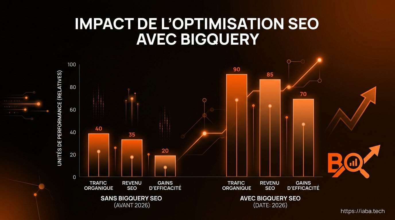 Graphique : vitesse de traitement des logs SEO via BigQuery versus outils traditionnels
