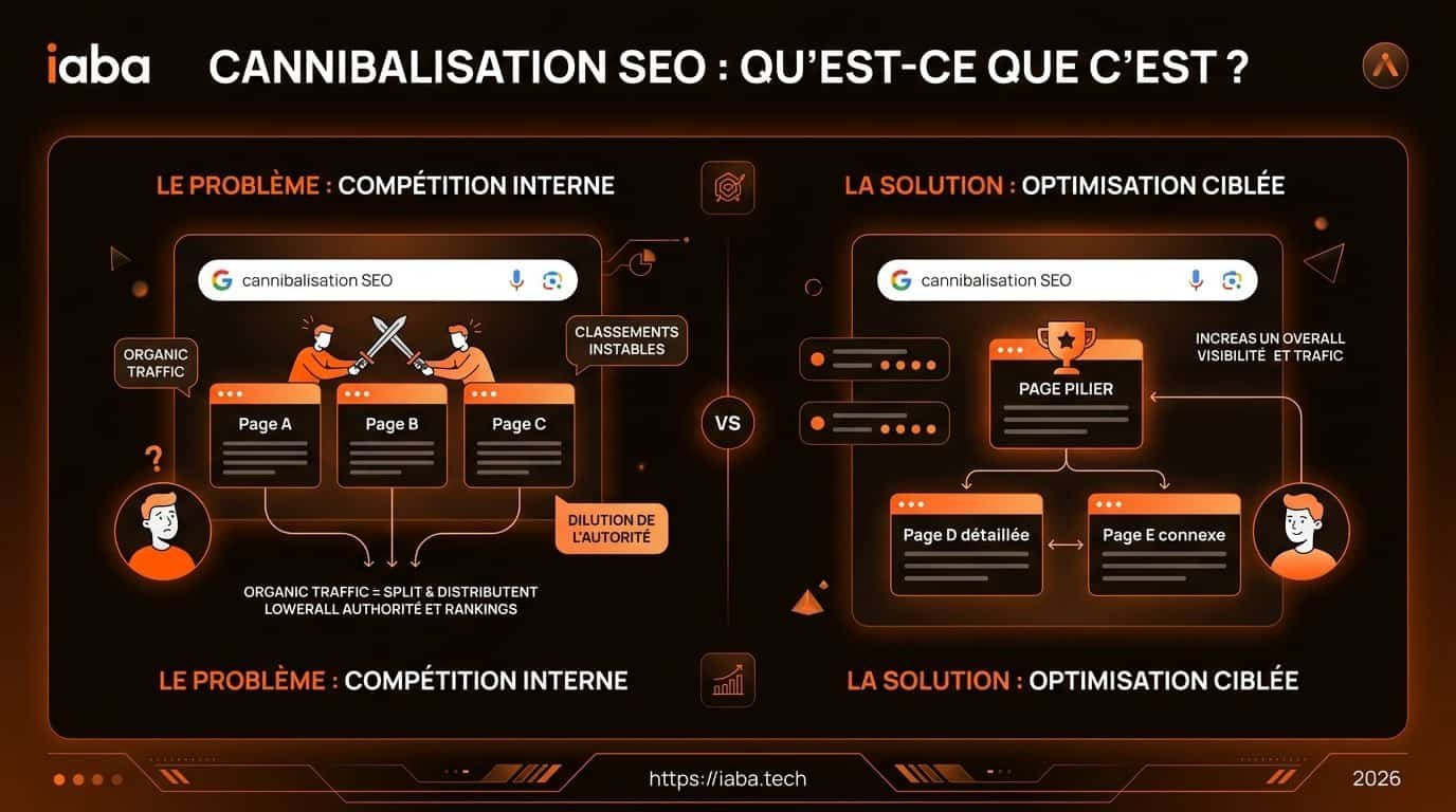 Cannibalisation SEO : détecter et corriger par la data 3 Schéma des 5 étapes pour détecter et résoudre la cannibalisation SEO en fusionnant les contenus redondants