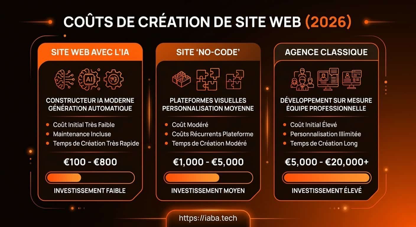 Graphique comparaison coûts création site web IA freelance agence