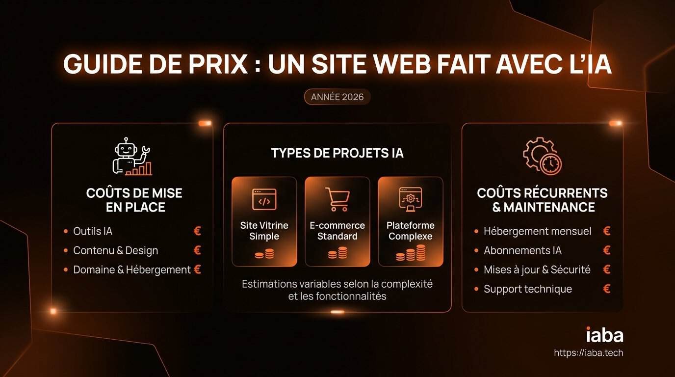 Infographie comparatif coûts création site web 2026 IA vs Agence