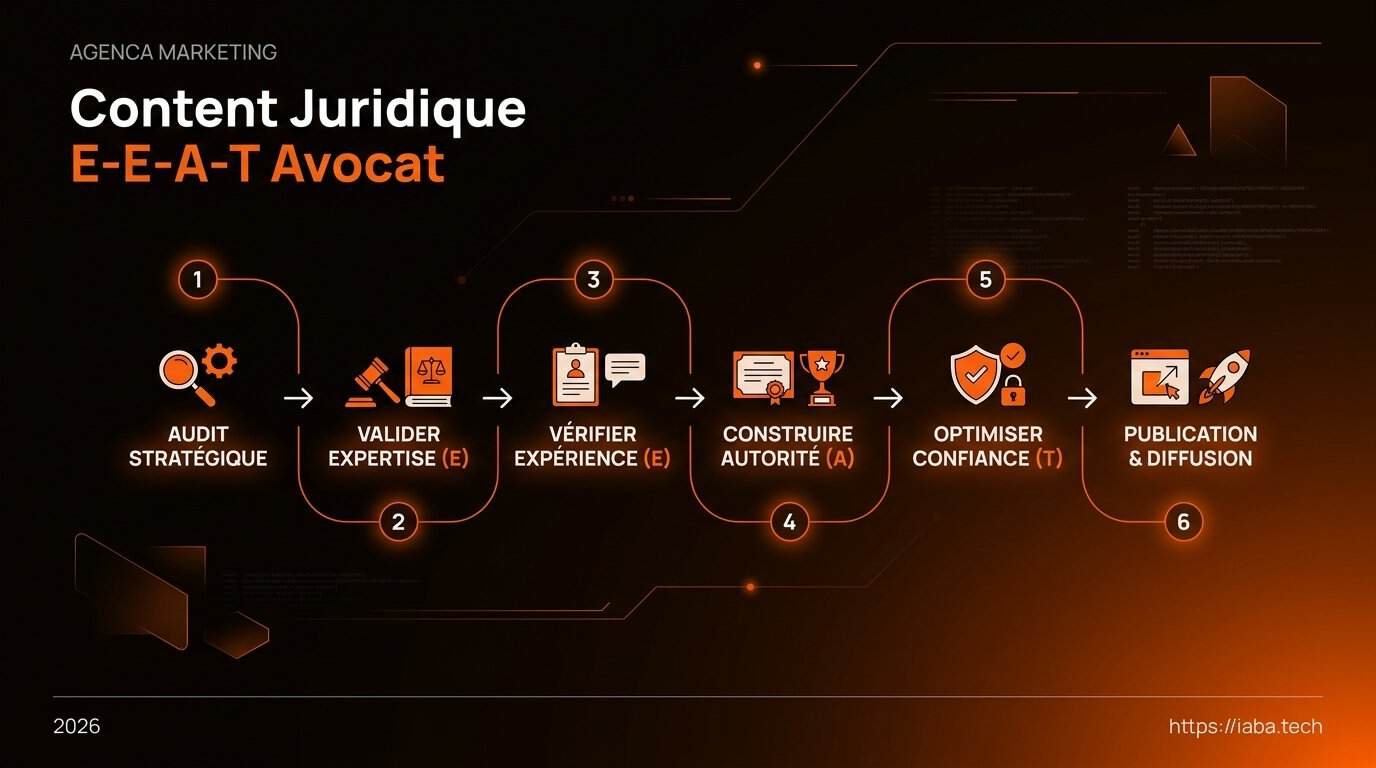 Contenu Juridique E-E-A-T Avocat : Attirer Plus de Dossiers 4 Les 5 étapes pour l'optimisation E-E-A-T d'un contenu juridique d'avocat
