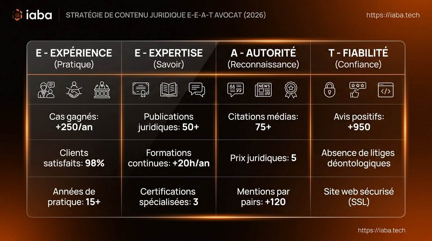 Contenu Juridique E-E-A-T Avocat : Attirer Plus de Dossiers 5 Analyse comparative des piliers E-E-A-T pour le contenu juridique d'avocat