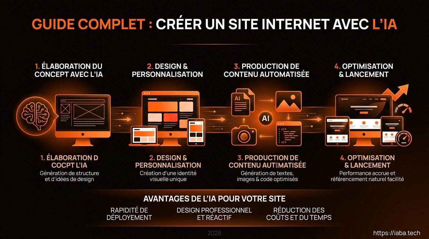Infographie processus en 5 étapes pour créer un site internet avec l'IA en 2026
