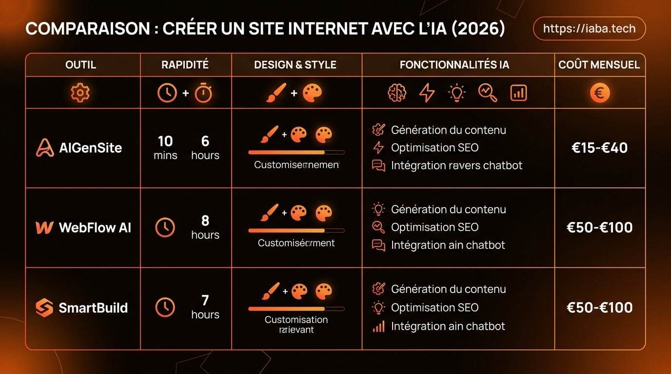 Tableau comparatif des générateurs de sites web par IA en 2026 : Wix Studio, Framer AI, Hostinger