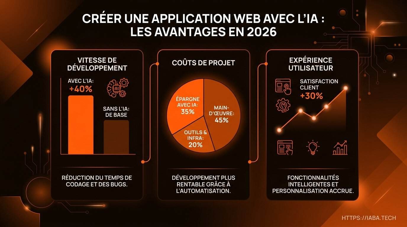Graphique comparant temps de développement traditionnel vs assistance IA sur une application web