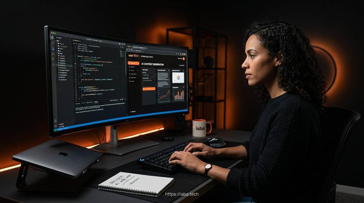 Développeur utilisant des outils d'intelligence artificielle pour générer du code d'application web