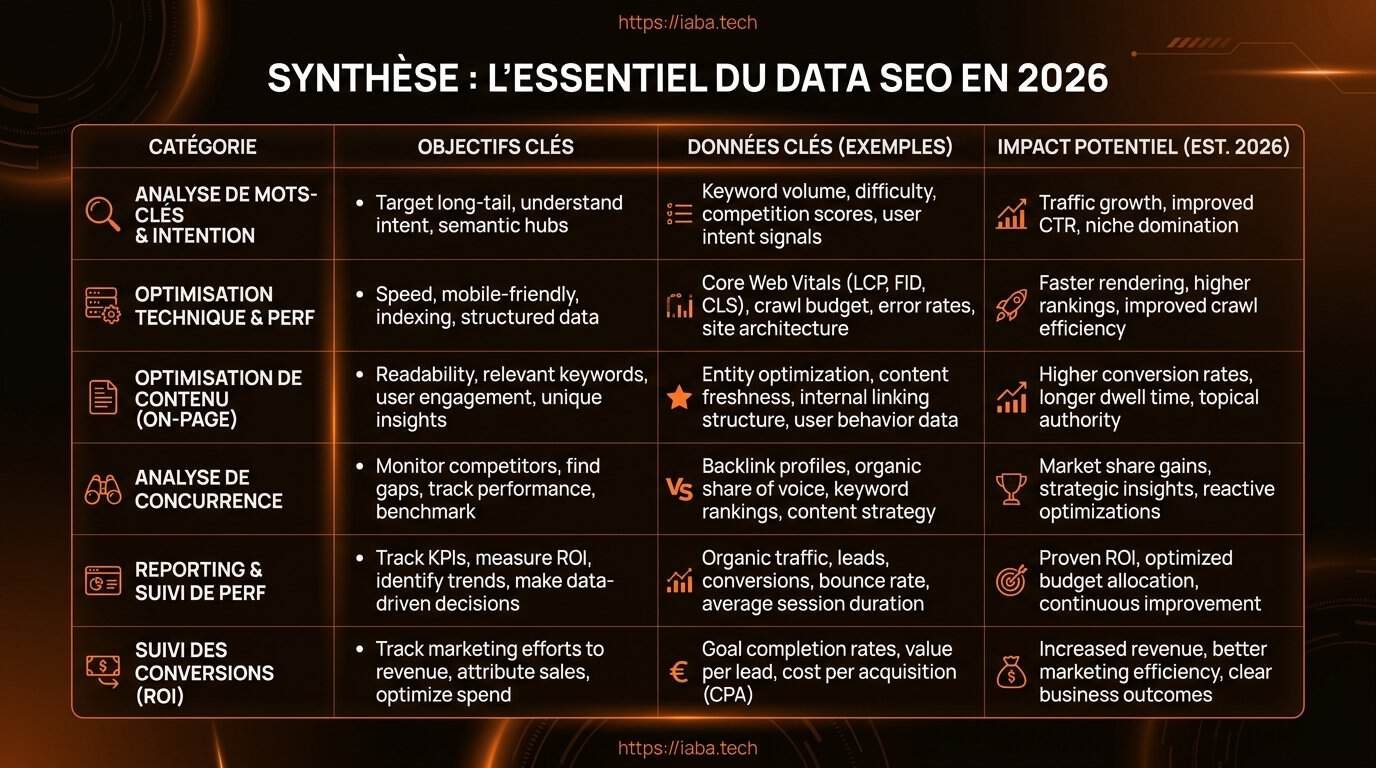Data SEO : piloter Google et l'IA par la donnée analytique 4 Comparatif : Tableau structuré listant les outils data SEO leaders en 2026 selon les indicateurs clés de performance (KPI), le volume de requêtes traitées par minute, la latence API et le coût par million de jetons.
