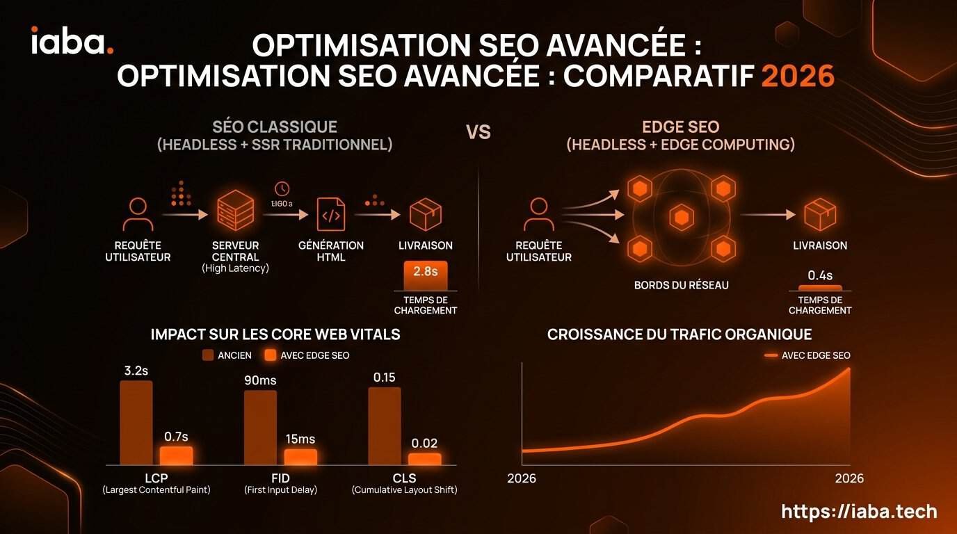 Edge SEO & sites headless : optimiser sans toucher au code source 3 Graphique de comparaison des temps de chargement LCP entre WordPress monolithique et Edge SEO headless