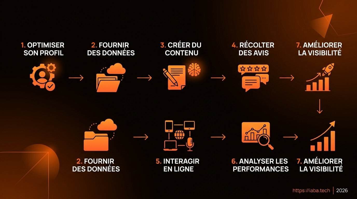 Schéma de processus des étapes pour être recommandé par ChatGPT comme avocat