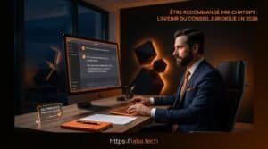 Avocat consultant une interface ChatGPT sur son ordinateur pour optimiser sa visibilité en ligne