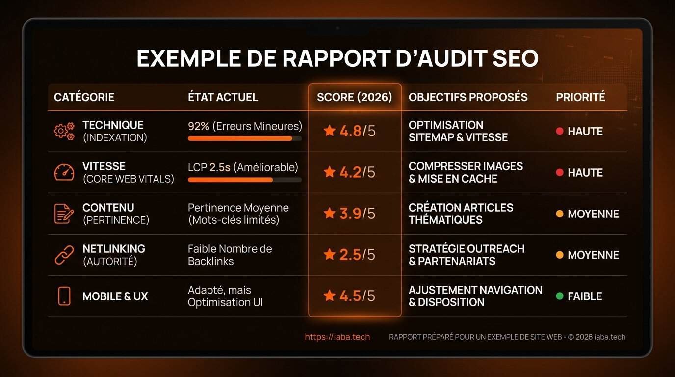 Exemple de rapport d'audit SEO : décrypter le livrable 3 Tableau de priorisation des recommandations d'un rapport d'audit SEO