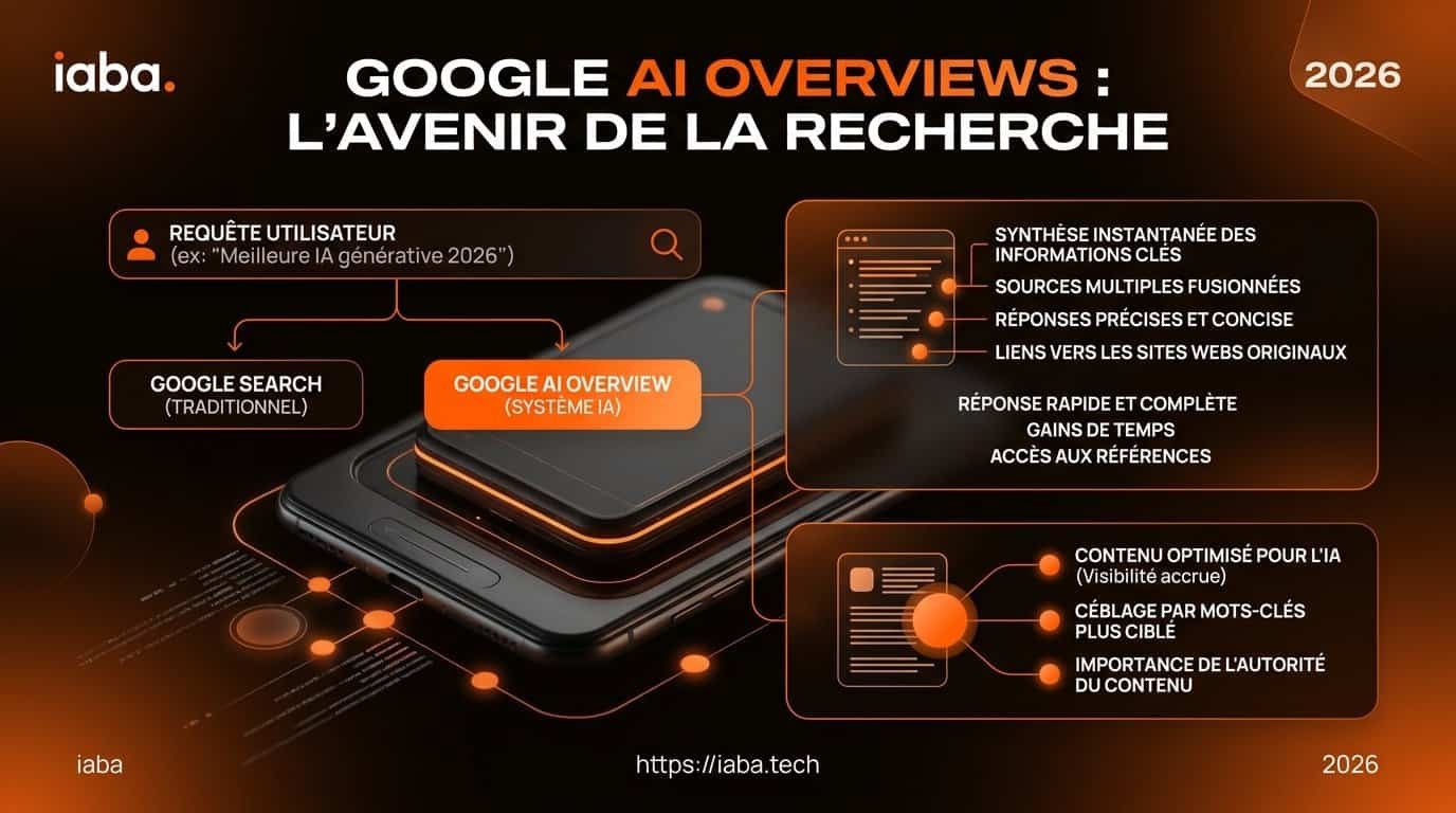 Schéma : Processus en 5 étapes de génération des Google AI Overviews en 2026