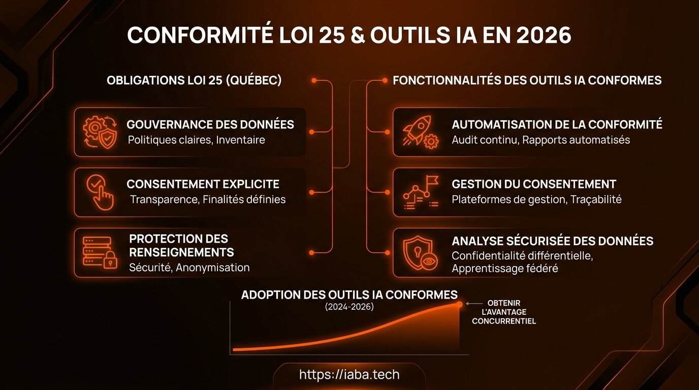 Loi 25 et outils IA : conformité et obligations au Québec 5 Comparatif du taux de conformité Loi 25 selon l'intégration d'outils IA