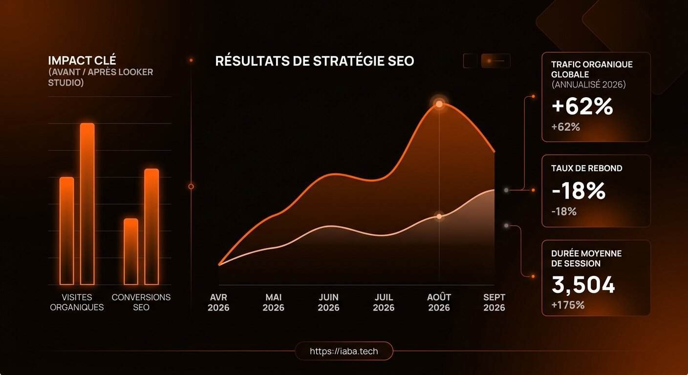 Looker Studio SEO : Créer un Dashboard Data et GEO 3 Graphique Looker Studio trafic organique et conversions 12 mois