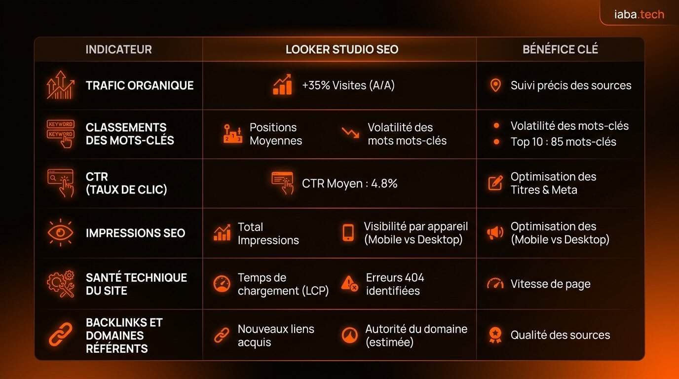 Looker Studio SEO : Créer un Dashboard Data et GEO 4 Comparatif connecteurs et métriques SEO dans Looker Studio 2026